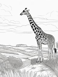 Giraffe Coloring Pages - Giraffe standing majestically on a hilltop  simple coloring pages