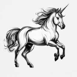 drawing of a unicorn in a cartoon style  minimal rough sketch scribbles,doodles,black and white