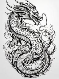 Japanese Dragon Outline Tattoo - Tattoo with a Japanese dragon design outlined for emphasis.  simple color tattoo,minimalist,white background