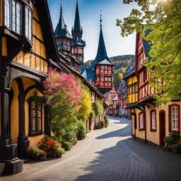 wernigerode's colorful charm - paint the colorful charm of wernigerode's streets, showcasing its timbered houses and historic appeal. 