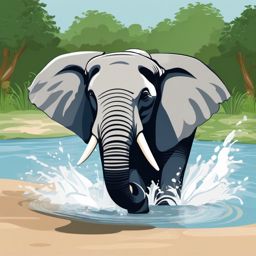 Elephant Clipart - Elephant splashing in a river to cool off , minimal, 2d