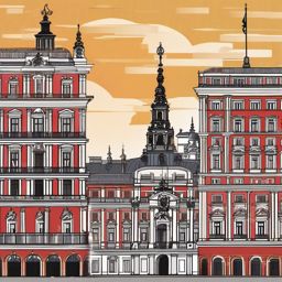 Madrid clipart - Royal Palace of Madrid and Plaza Mayor,  color clipart, vector art