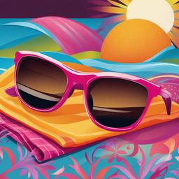 Sunglass clipart - sunglasses resting on a beach towel  