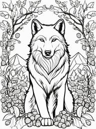 Wolf and Acorns Coloring Pages - Wolf Surrounded by Autumn Acorns  minimal black outline printable sheet, coloring page