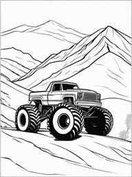 Monster Truck on a Hill Coloring Pages - Massive Truck Climbing Steep Hill  minimal black outline printable sheet, coloring page