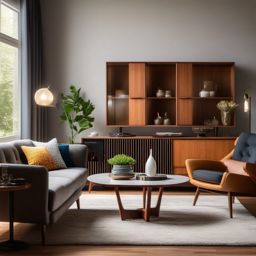 Mid-Century Modern Living Room - Mid-century modern masterpiece with iconic furniture. realistic, professional photography, bokeh, natural lighting, canon lens, shot on dslr 64 megapixels sharp focus