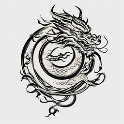Simple Chinese Dragon Tattoo - Minimalistic and simple Chinese dragon tattoo.  simple color tattoo,minimalist,white background