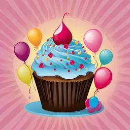 Cupcake clipart - cupcake surrounded by party decorations  