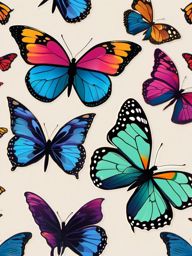 Butterfly Trio Sticker - Three colorful butterflies, ,vector color sticker art,minimal