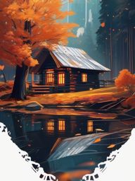 Aesthetic Fall Wallpaper - Futuristic Cozy Fall Cabin in Cyberspace  intricate patterns, splash art, wallpaper art