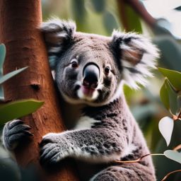 Cute Koala Resting in an Eucalyptus Canopy 8k, cinematic, vivid colors