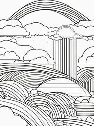 Rainbow Coloring Page - Simple design with clouds and rainbows.  easy,simple,minimal,coloring pages,black and white outline