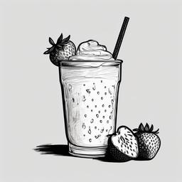 drawing of a strawberry in a smoothie  minimal rough sketch scribbles,doodles,black and white