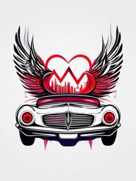 Abstract car heartbeat tattoo. Rhythmic pulse of automotive life.  color tattoo design, white background