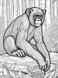 Bonobo Coloring Pages - Peaceful Primate in Forests  black outline printable coloring page