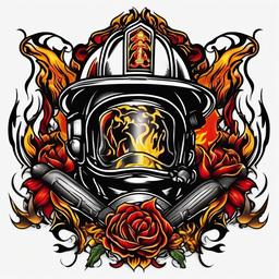 fire fighter tattoo  simple color tattoo,white background