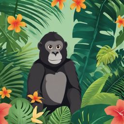 Cute Gorilla in a Tropical Rainforest  clipart, simple