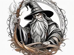 Wizard casting spell tattoo , tattoo color art, clean white background