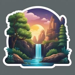 Waterfall in Hidden Grotto Emoji Sticker - Secluded cascade in a mystical retreat, , sticker vector art, minimalist design