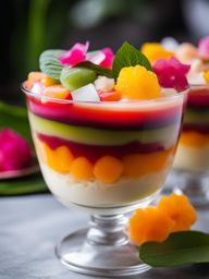 vietnamese che ba mau, a colorful dessert with layers of beans, jellies, and coconut milk. 