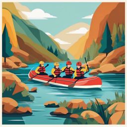 River Rafting Teamwork Clipart - Rafters working together in a display of teamwork.  color vector clipart, minimal style