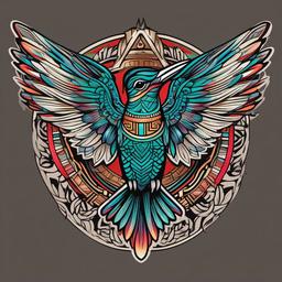 aztec hummingbird tattoo  simple vector color tattoo