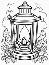 Spooky Lantern Coloring Pages - Glowing Light for Haunted Nights  minimal black outline printable sheet, coloring page