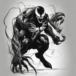 drawing of Venom with a monster  minimal rough sketch scribbles,doodles,black and white