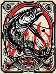 Bass Fishing Tattoo-Bold and dynamic tattoo featuring elements related to bass fishing, perfect for fishing enthusiasts.  simple color vector tattoo