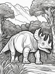 Dinosaur Coloring Pages - Triceratops Grazing  simple coloring pages