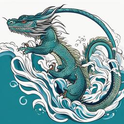 Chinese Water Dragon Tattoo - Water-themed dragon tattoo with Chinese influence.  simple color tattoo,minimalist,white background