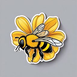 Bee Sticker - A buzzing bee collecting nectar from a flower. ,vector color sticker art,minimal