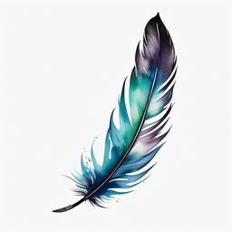 Feather Watercolor Tattoo - Tattoo with a watercolor technique, showcasing a feather design.  simple vector tattoo,minimalist,white background