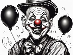 Smiling clown with balloons tattoo: Joyful, capturing the essence of celebration.  black and white tattoo style