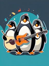 Penguin Music Band Sticker - A group of penguins forming a lively music band with various instruments. ,vector color sticker art,minimal