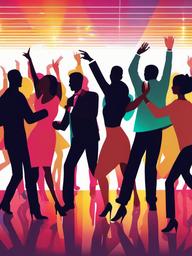 People dancing at a party with disco lights clipart.  vector style illustration, white background