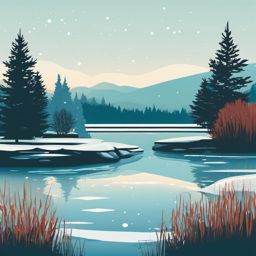 Frozen Pond Scene clipart - Tranquil frozen pond scene, ,vector color clipart,minimal