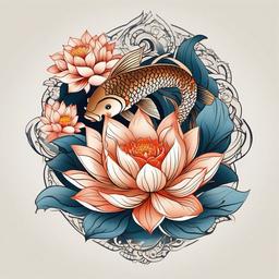Koi Fish Lotus Tattoo-Intricate and symbolic tattoo featuring Koi fish and lotus flowers, symbolizing perseverance and purity.  simple color vector tattoo