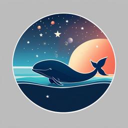 Whale clipart - whale with stars and moons in the background  color,minimalist,vector clipart