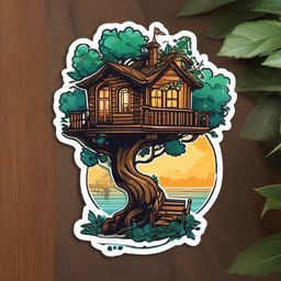 Treehouse Haven Sticker - Embrace the childhood dream with the enchanting and treehouse haven sticker, , sticker vector art, minimalist design