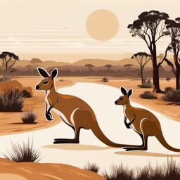Kangaroo Clipart - Kangaroo hopping through the Australian outback , minimal, 2d