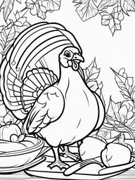 Turkey with a Pie and Fork Coloring Pages - Ready for Thanksgiving Dinner  minimal black outline printable sheet, coloring page