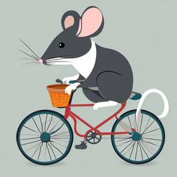 Mice clipart - mouse riding a bicycle with a basket  color,minimalist,vector clipart