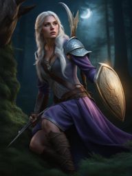 elf ranger,nightshade silvermoon,tracking a legendary beast,a moonlit wilderness full color photography, high fantasy, photo-realism, hyperrealistic/ultrarealistic/photorealistic