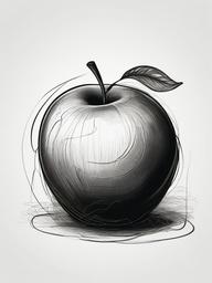 drawing of an apple with a worm  minimal rough sketch scribbles,doodles,black and white