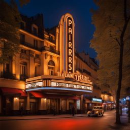 art deco theaters, with glamorous marquee signs, light up the vibrant nightlife of paris, france. 