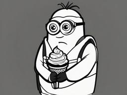 drawing of a minion enjoying ice cream  minimal rough sketch scribbles,doodles,black and white