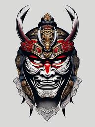 samurai mask tattoo small  simple color tattoo,white background,minimal