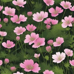 Tundra Moss Campion Clip Art - Moss campion blooms dotting the Arctic tundra,  color vector clipart, minimal style