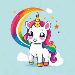 Cute clipart - baby unicorn prancing on a rainbow  color,minimalist,vector clipart